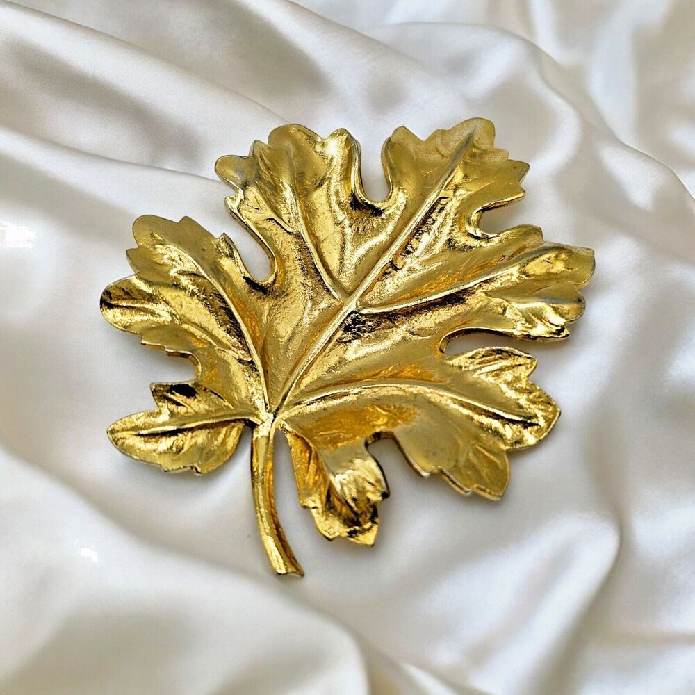 Austria Leaf Brooch Vintage Fall Gold Tone Monstera Estate Jewelry Pin